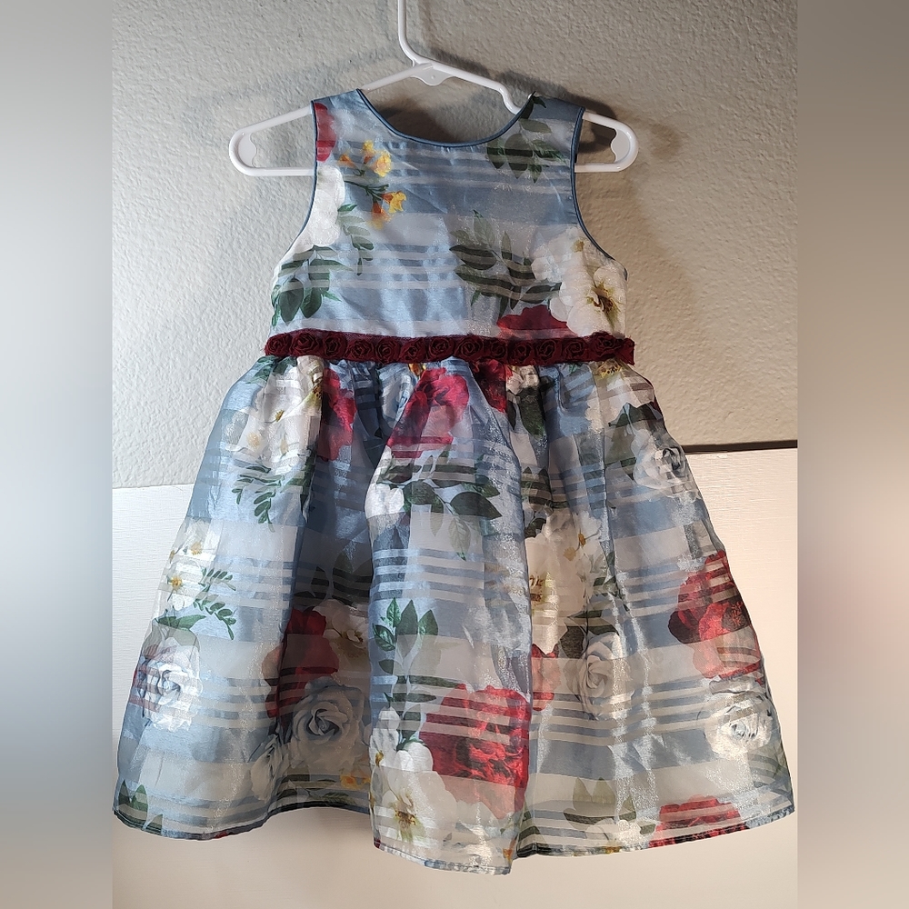 Laura Ashley London Blue Floral Fully Lined Dress With Tie Size 2T
